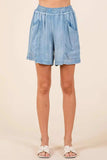 Mittoshop Washed Chambray Elastic Waist Easy Fit Shorts - Trendsi - Flyclothing LLC