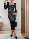 Perfee Lace Sweetheart Neck Long Sleeve Midi Dress - Trendsi - Flyclothing LLC