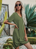 V-Neck Short Sleeve Mini Dress - Trendsi - Flyclothing LLC