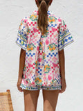 Printed Button Down Short Sleeve Top and Shorts Set - Trendsi - Flyclothing LLC