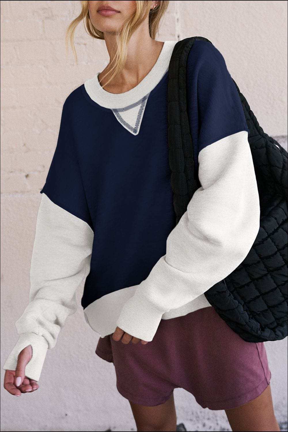 Color Block Round Neck Long Sleeve Sweatshirt - Trendsi - Flyclothing LLC