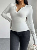 Devine Quarter Button Long Sleeve T-Shirt - Trendsi - Flyclothing LLC
