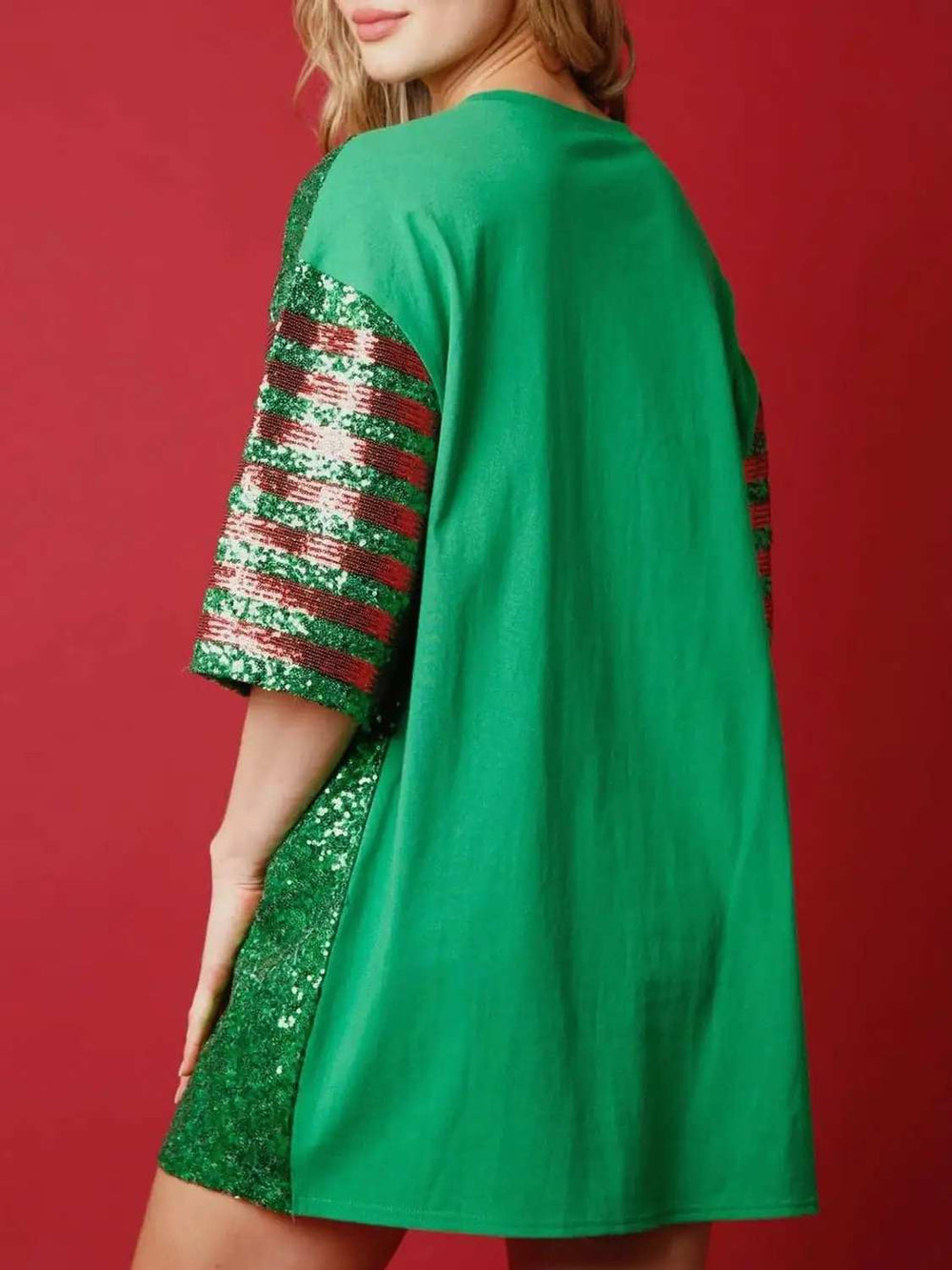 Sequin Round Neck Half Sleeve T-Shirt - Trendsi - Flyclothing LLC