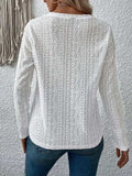 Eyelet Round Neck Long Sleeve Blouse - Trendsi - Flyclothing LLC