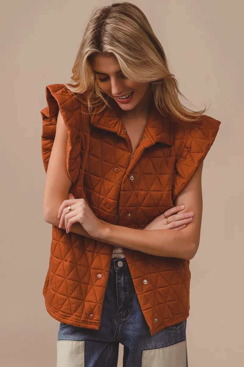 BiBi Quilting Knit Ruffle Sleeve Vest - Trendsi - Flyclothing LLC