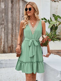 Tied Frill Sleeveless Mini Dress - Trendsi - Flyclothing LLC
