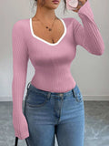 Contrast Trim Long Sleeve T-Shirt - Trendsi - Flyclothing LLC