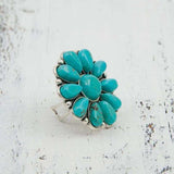 Artificial Turquoise Alloy Flower Ring - Trendsi - Flyclothing LLC