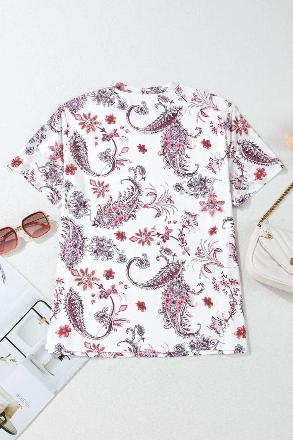 Paisley Mock Neck T Shirt - Trendsi - Flyclothing LLC