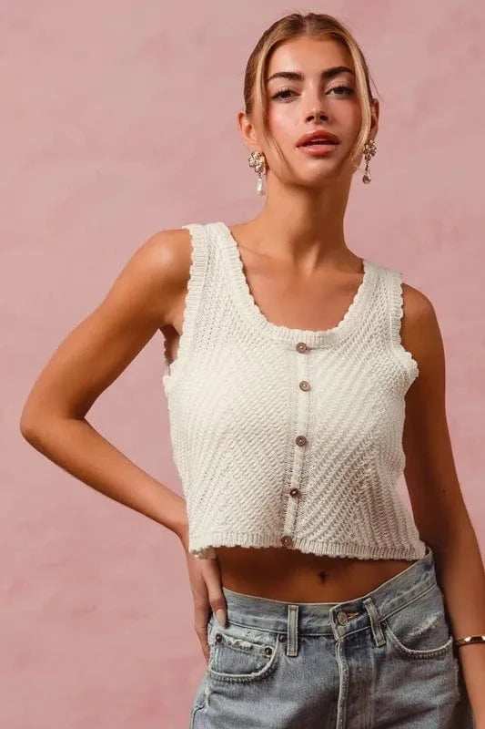 SO ME Chevron Pattern Buttoned Front Lightweight Tank Top - Trendsi - Flyclothing LLC