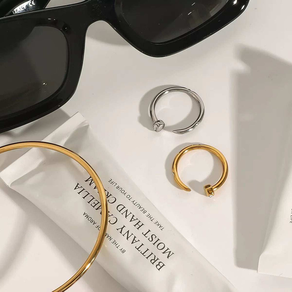 Stainless Steel Zircon Open Ring - Trendsi - Flyclothing LLC