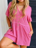 Casual Button-Front Ribbed Romper - Trendsi - Flyclothing LLC