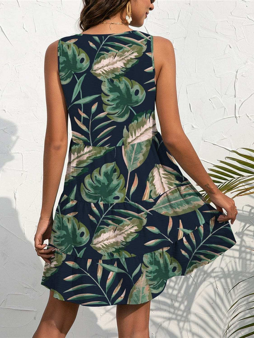 FAM-FAM Printed V-Neck Sleeveless Mini Dress - Trendsi - Flyclothing LLC
