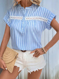 Perfee Half Button Striped Short Sleeve Blouse - Trendsi - Flyclothing LLC