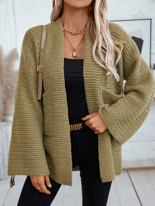 Open Front Long Sleeve Cardigan - Trendsi - Flyclothing LLC