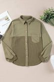 Waffle-Knit Collared Neck Long Sleeve Shacket - Trendsi - Flyclothing LLC