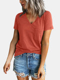 Pocketed V-Neck Short Sleeve T-Shirt - Trendsi - Flyclothing LLC
