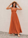 Crisscross Back Smocked Square Neck Maxi Dress - Trendsi - Flyclothing LLC