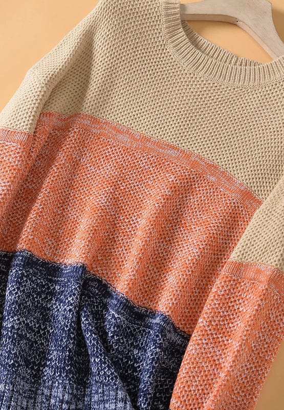 Color Block Round Neck Long Sleeve Sweater - Trendsi - Flyclothing LLC