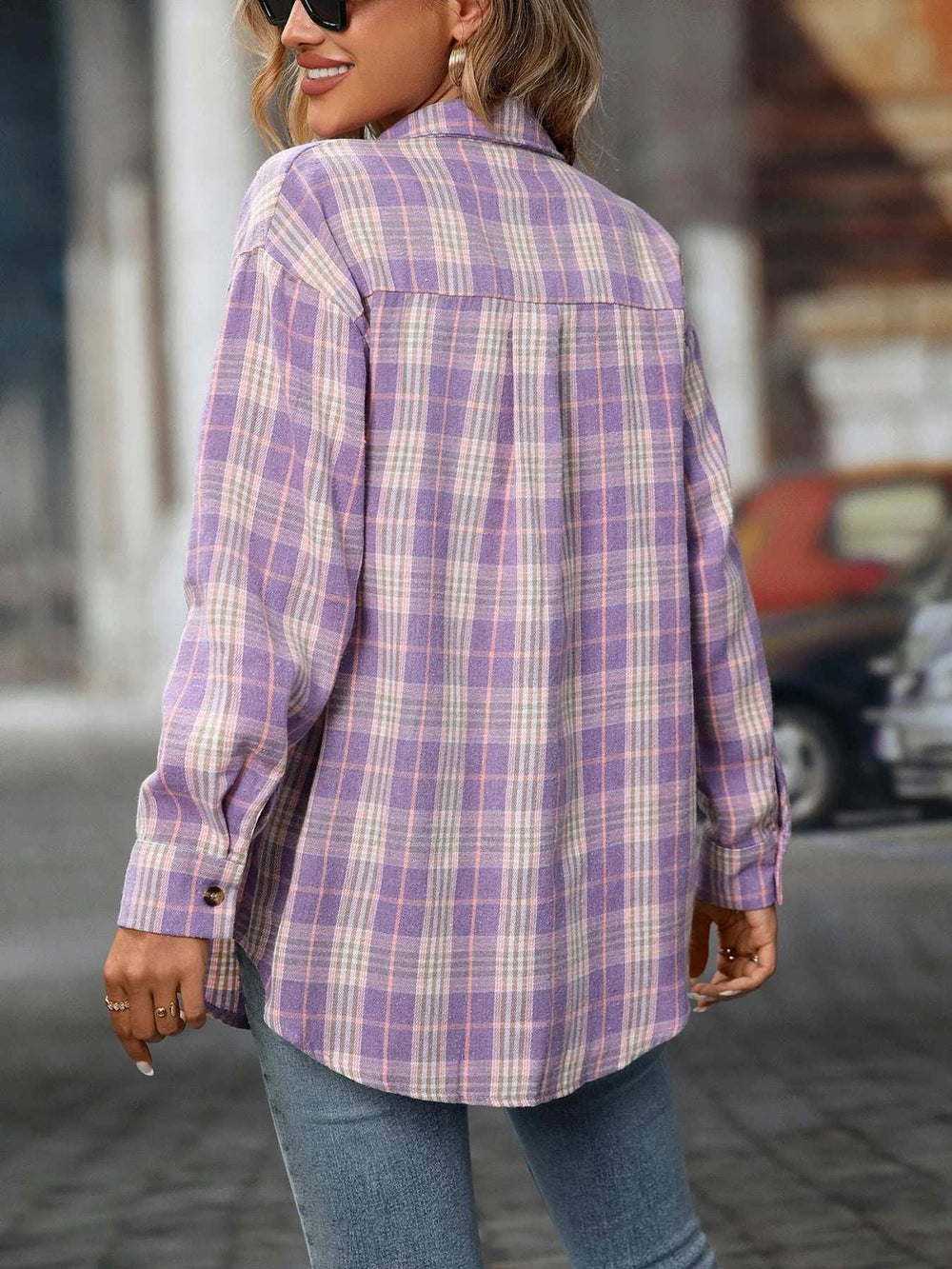 Plaid Button-Down Oversized Shirt - Trendsi - Flyclothing LLC