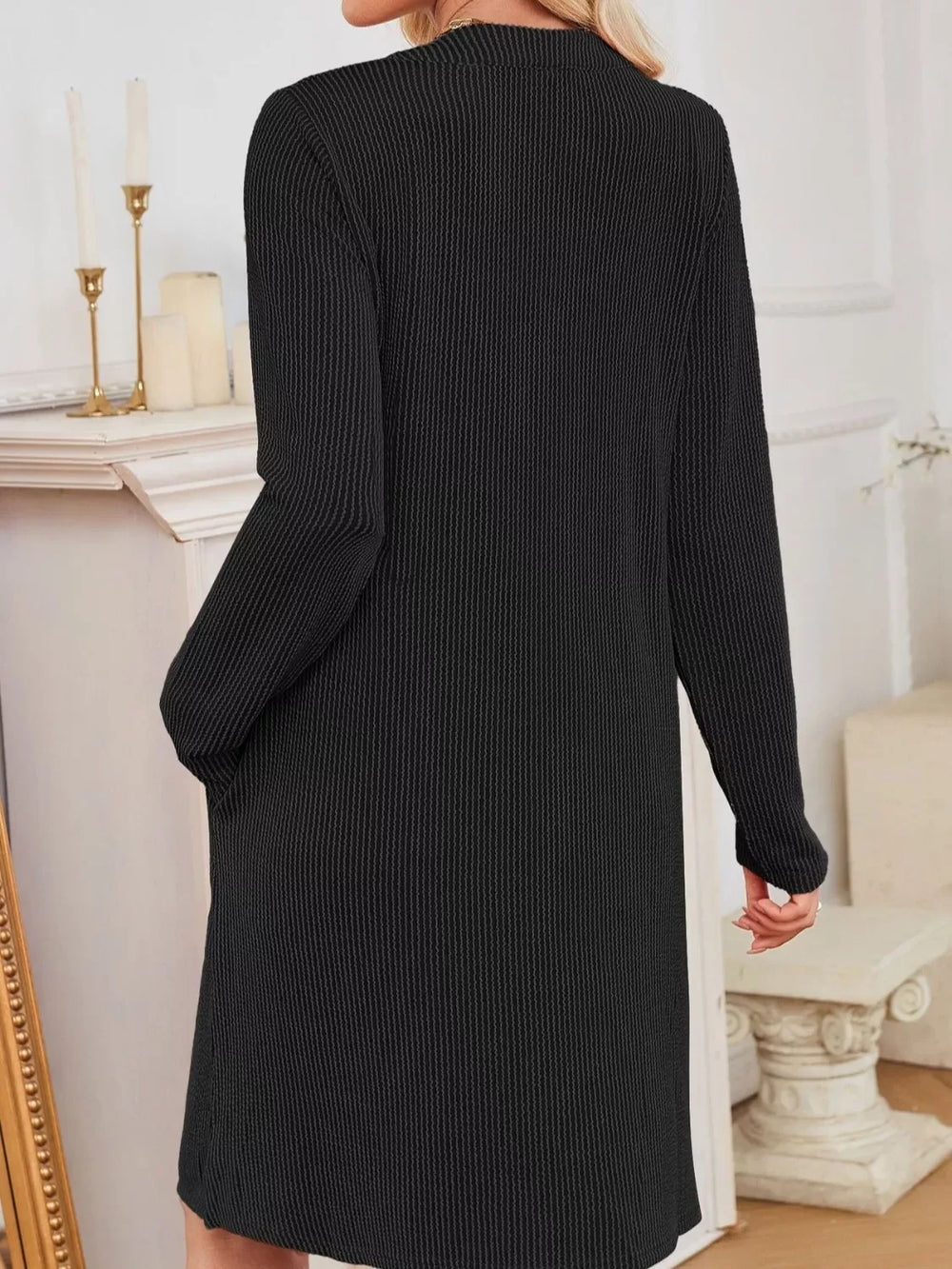 Casual Ribbed Knit Long Sleeve Dress - Trendsi - Flyclothing LLC