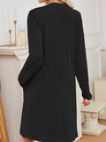 Casual Ribbed Knit Long Sleeve Dress - Trendsi - Flyclothing LLC