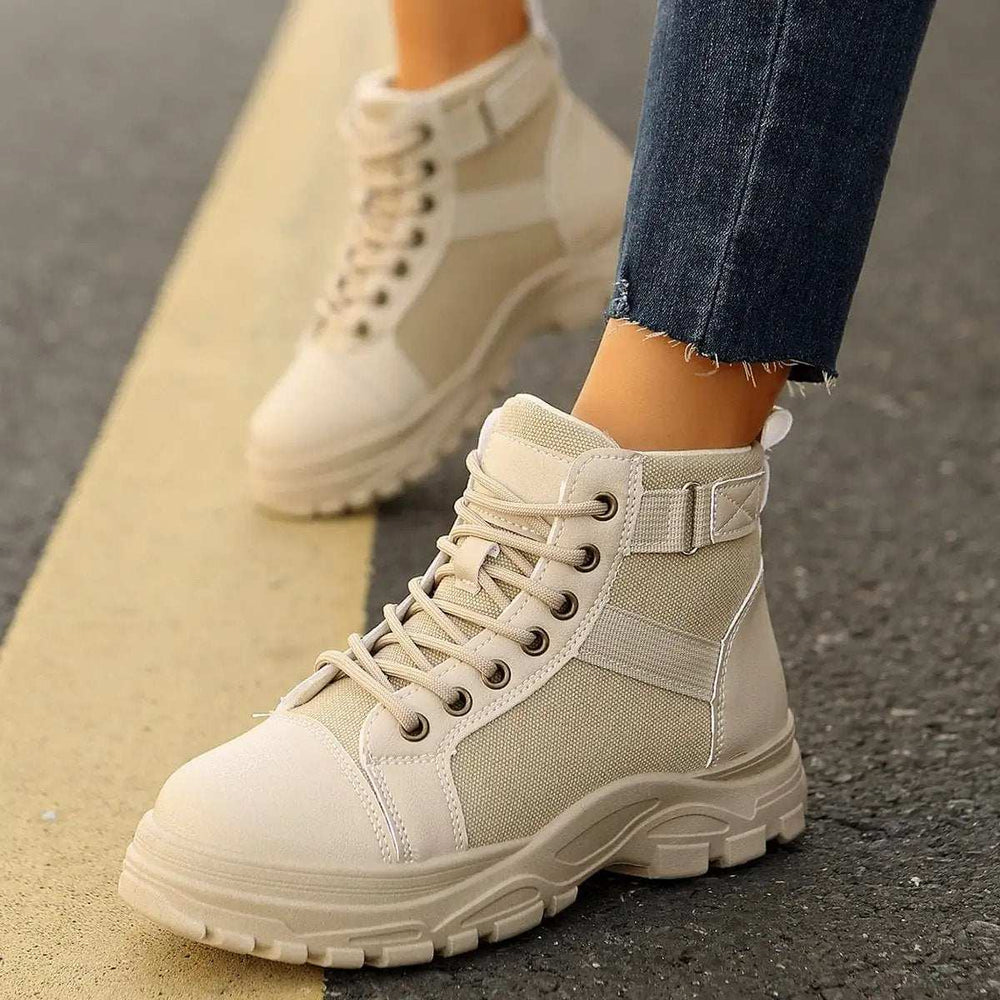 Round-Toe Lace-Up Boots - Trendsi - Flyclothing LLC