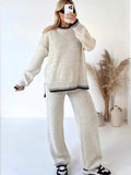 Contrast Trim Round Neck Top and Pants Sweater Set - Trendsi - Flyclothing LLC