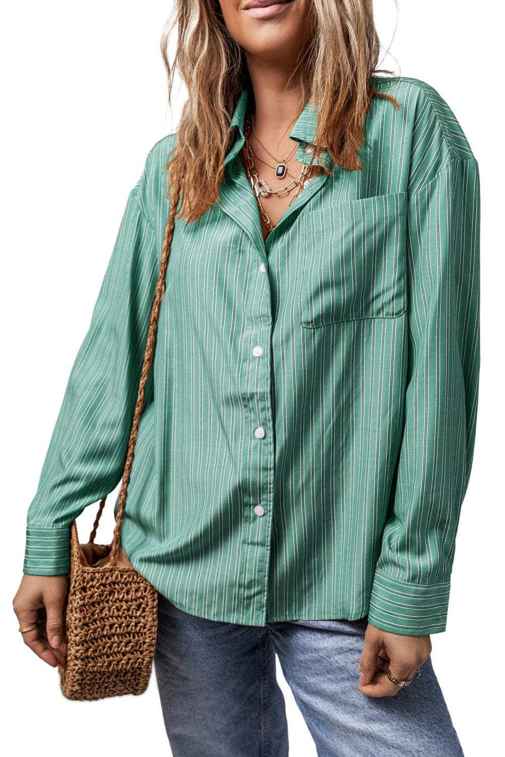 Striped Button Up Long Sleeve Shirt - Trendsi - Flyclothing LLC