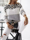 Full Size Leopard Color Block Long Sleeve Sweater Plus Size - Trendsi - Flyclothing LLC