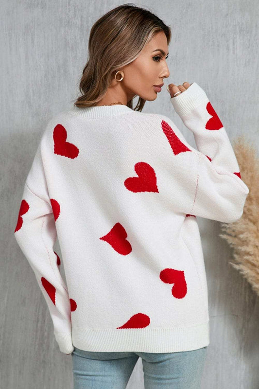Angel Wings Heart Round Neck Dropped Shoulder Sweater - Trendsi - Flyclothing LLC