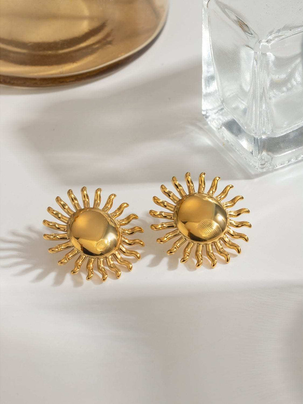 18K Gold-Plated Stainless Steel Sun Stud Earrings - Trendsi - Flyclothing LLC
