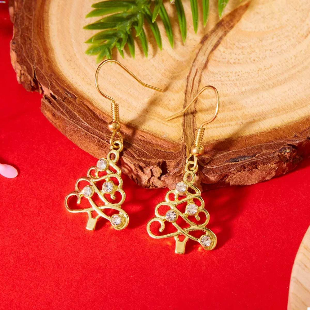 18K Gold-Plated Rhinestone Christmas Tree Dangle Earrings - Trendsi - Flyclothing LLC