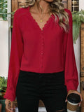 Lace Detail V-Neck Long Sleeve Blouse - Trendsi - Flyclothing LLC