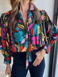 Printed Lantern Sleeve Blouse - Trendsi - Flyclothing LLC