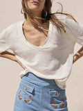 Solid V-Neck Short Sleeve T-Shirt - Trendsi - Flyclothing LLC