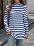 Striped Turtleneck Long Sleeve Knit Top - Trendsi - Flyclothing LLC