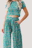 Printed Round Neck Short Sleeve Top and Pants Set - Trendsi - Flyclothing LLC