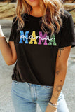 Sequin MAMA Round Neck Short Sleeve T-Shirt - Trendsi - Flyclothing LLC
