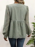Peplum Round Neck Long Sleeve Blouse - Trendsi - Flyclothing LLC