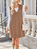 Lovelet Cable Knit V-Neck Mini Sweater Overall Dress - Trendsi - Flyclothing LLC