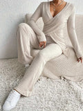 Surplice Long Sleeve Top and Pants Set - Trendsi - Flyclothing LLC