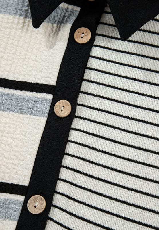 Striped Patchwork Long Sleeve Mini Dress - Trendsi - Flyclothing LLC