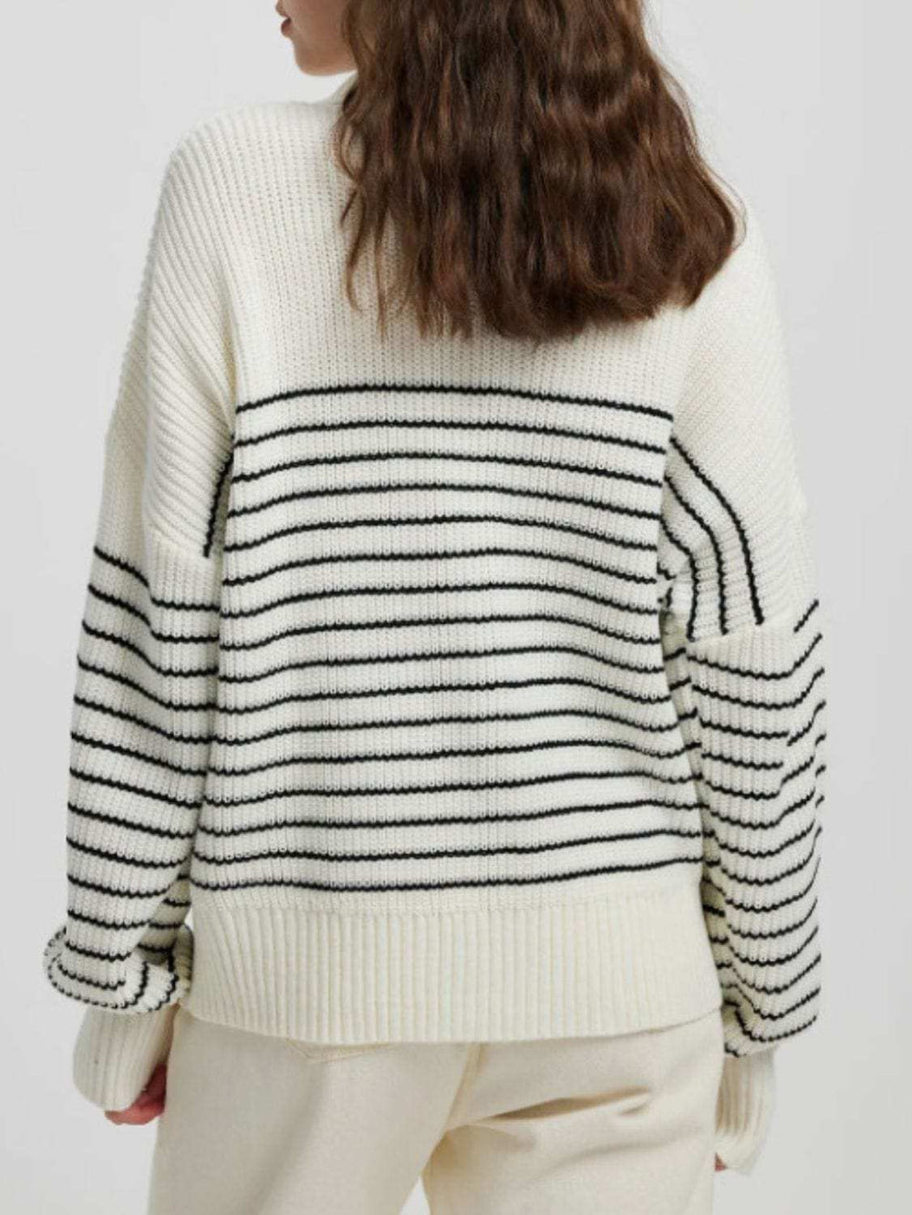 Striped Half Zip Long Sleeve Sweater - Trendsi - Flyclothing LLC