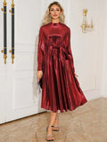 Tie Waist Long Sleeve Midi Dress - Trendsi - Flyclothing LLC