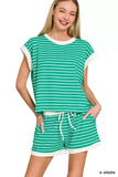 Zenana Stripe Contrast Trim Top & Shorts Set - Trendsi - Flyclothing LLC
