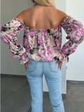 Printed Off-Shoulder Flounce Sleeve Blouse - Trendsi - Flyclothing LLC