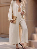Open Front Balloon Sleeve Cardigan and Pants Set - Trendsi - Flyclothing LLC