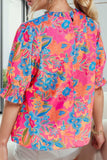 Printed Mock Neck Half Sleeve Blouse - Trendsi - Flyclothing LLC