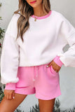 Color Block Sweatshirt and Elastic Waist Shorts Set - Trendsi - Flyclothing LLC